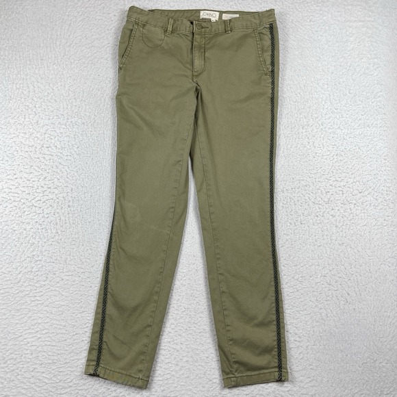 Chino Anthropology Pants Womens 28 Relaxed Green Embroidered Side Stripes Boho - Picture 1 of 9